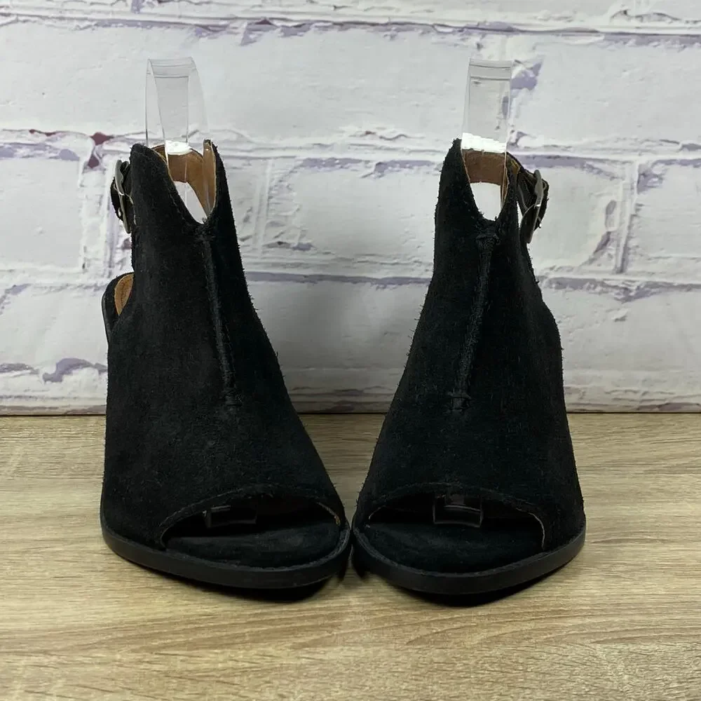 Frye Courtney Slinback Mule Sandals Women's Size 8.5 Black Suede Heel Peep Toe